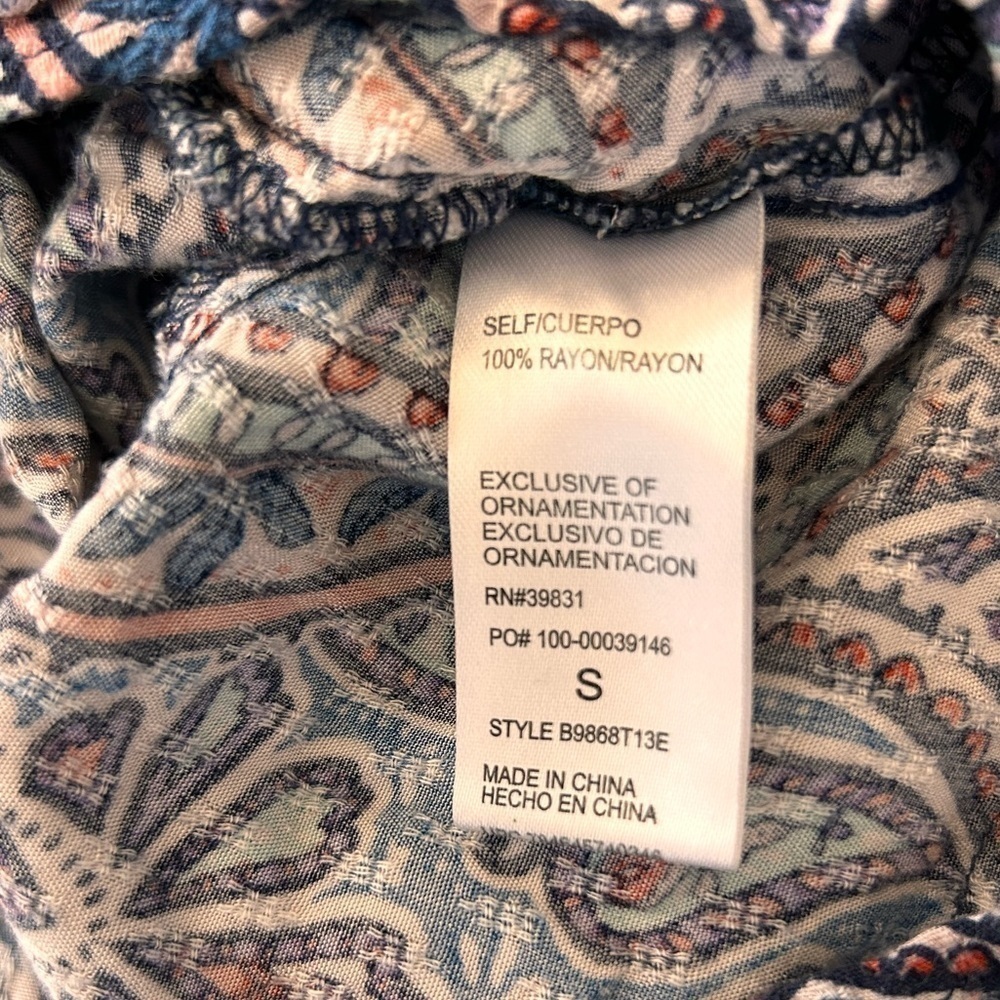 Democracy Bohemian Blue Size Small Top Bell 3/4 Length Sleeve Paisley Lace - Picture 9 of 10